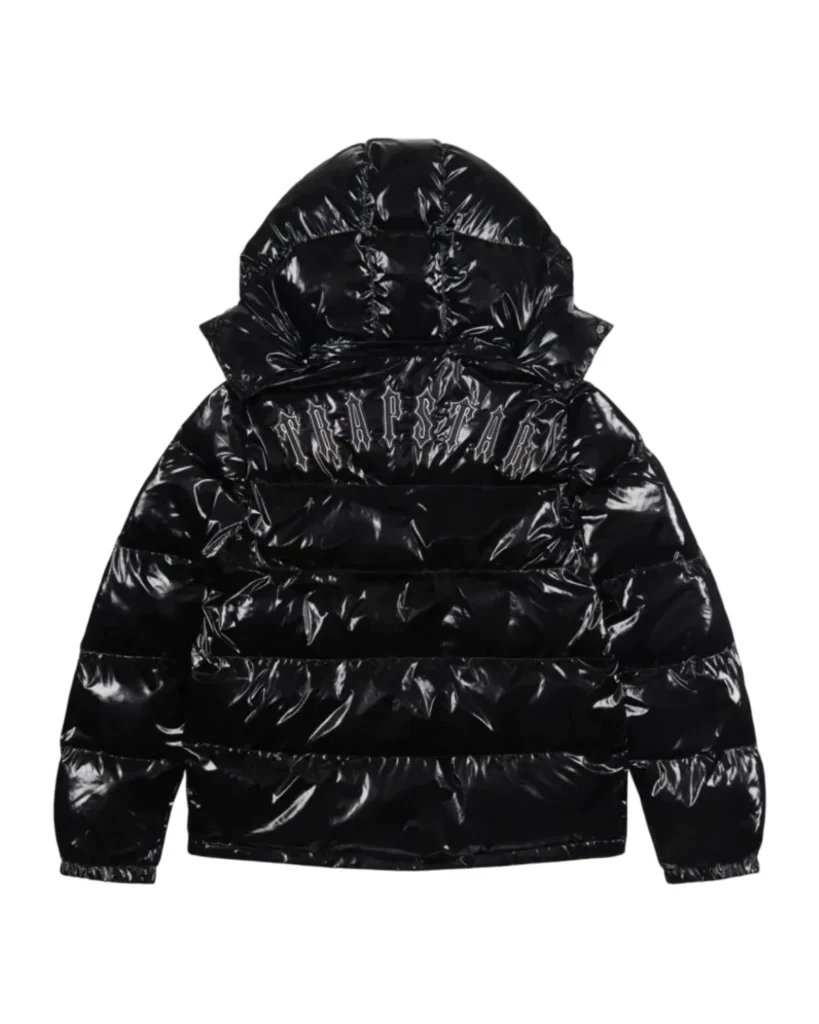 Błyszcząca Czarna Kurtka Irongate Trapstar z Odpinanym Kapturem